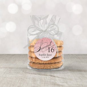 Sticker Rond Rose bébé glam paillettes personnalisé Sweet 16