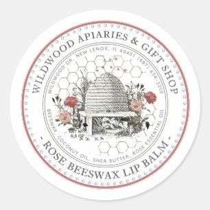 Sticker Rond Rose Beeswax Lip Balm Vintage Skep avec peigne de