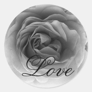Sticker Rond Rose Black & White LOVE - Mariage Enveloppe Seal