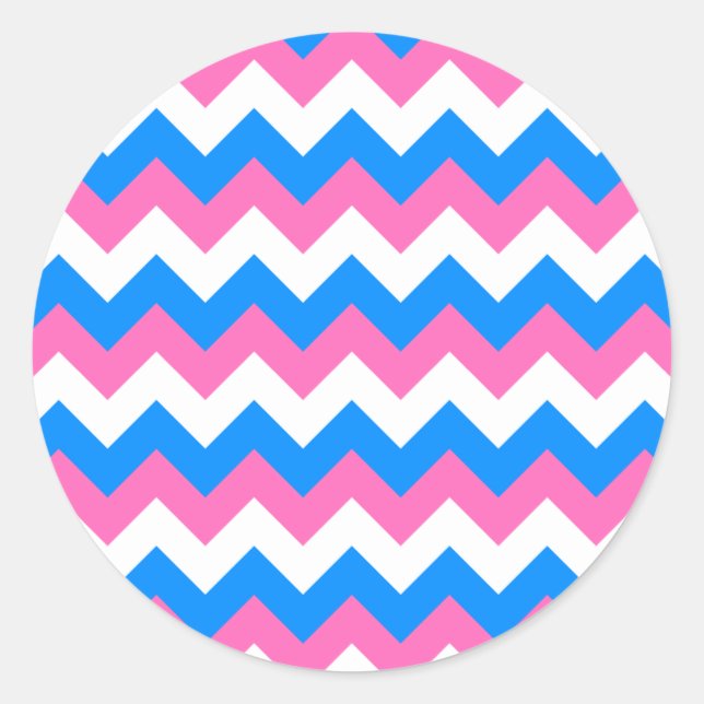Sticker Rond Rose Blanc et Bleu Zigzag (Devant)