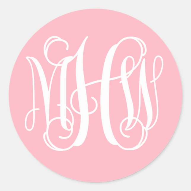 Sticker Rond Rose Blanc Prépa Vigne Script Monogramme DIY Fond (Devant)