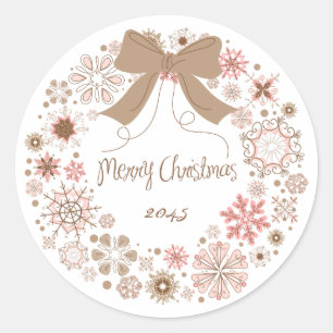 STICKER ROND ROSE BLANC ROSE FLAKES DE NEIGE WREATH NOËL STICKE