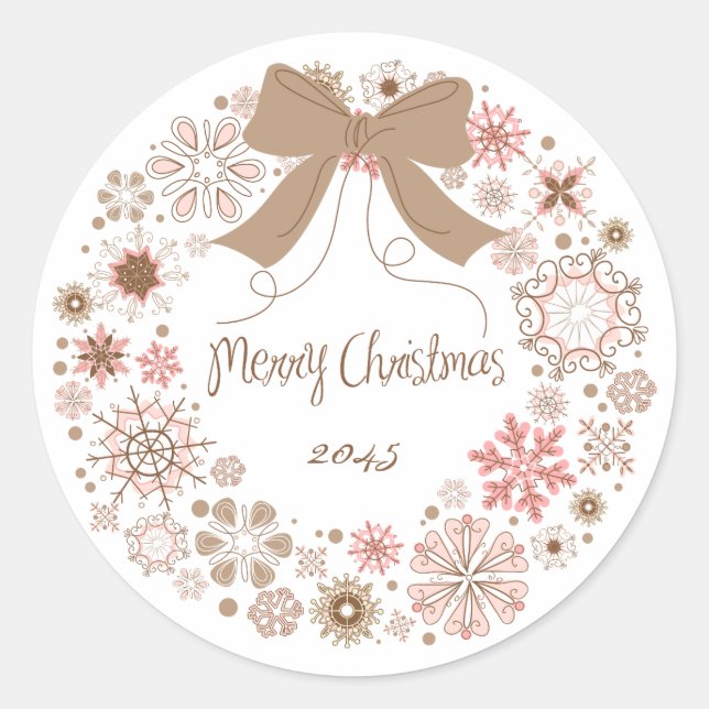 STICKER ROND ROSE BLANC ROSE FLAKES DE NEIGE WREATH NOËL STICKE (Devant)