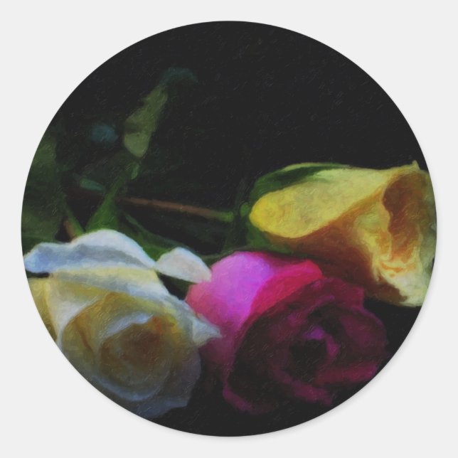 Sticker Rond Rose, Blanc, Rose Jaune (Devant)