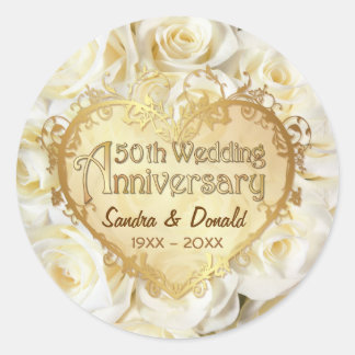 Sticker Rond Rose blanche 50e anniversaire de Mariage