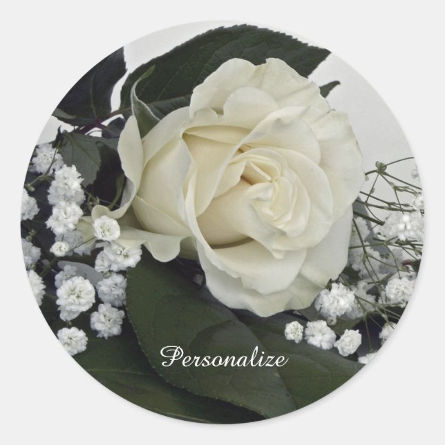 Sticker Rond Rose blanche élégante et romantique Personnaliser (Devant)