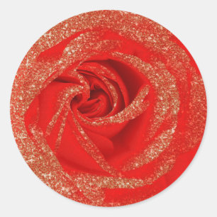 Sticker Rond Rose blanche en bois doré rouge pailleté shabby ch