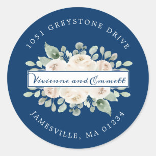 Sticker Rond Rose blanche sur l'étiquette d'adresse de retour F