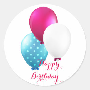 Sticker Rond Rose bleu de fête et le blanc monte en ballon le