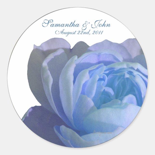 Sticker Rond Rose bleu - Enveloppe de mariage personnalisée (Devant)