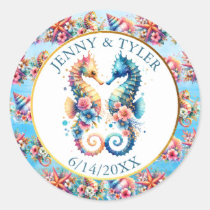 Sticker Rond Rose, Bleu et Or Dollar de Sable Côté Plage