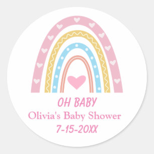 Sticker Rond Rose Bleu Jaune Bohème Arc-en-ciel Oh Baby Shower 