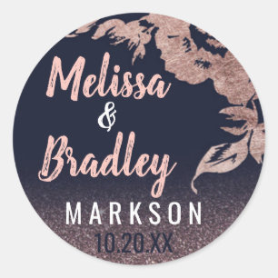 Sticker Rond Rose bleu marine Parties scintillant or Mariage fl