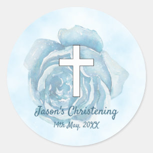 Sticker Rond Rose bleu scintillant garçon Christening