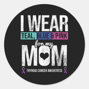 Sticker Rond Rose Bleu turquoise Pour Maman Thyroïde Cancer Sen