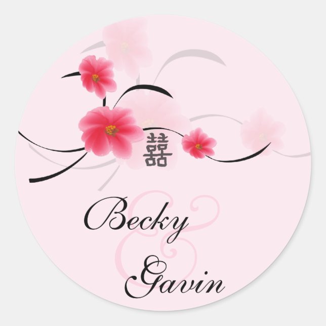 Sticker rond rose Blossom double bonheur (Devant)