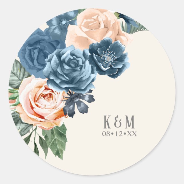 Sticker Rond Rose Blue/Peach Mariage ID584 (Devant)
