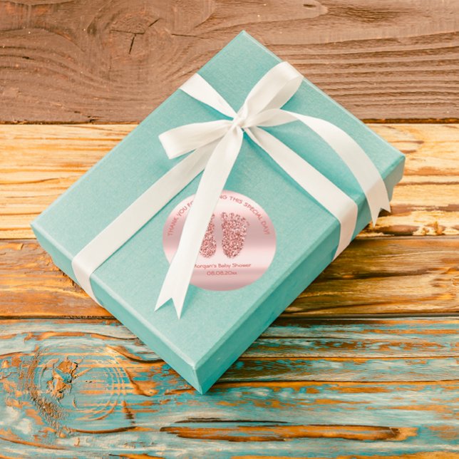 Sticker Rond Rose Blus Parties scintillant Pieds Baby shower Fa (Rose Blus Glitter Feet Baby Shower Favor Thank You Classic Round Sticker)