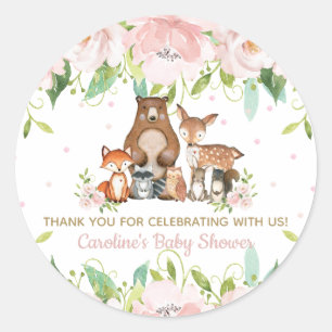 Sticker Rond Rose Blush Floral Bois Animaux Merci Favoriser