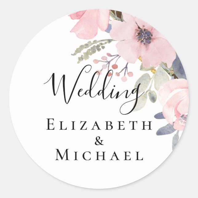 Sticker Rond Rose Blush Floral Sage Mariage (Devant)