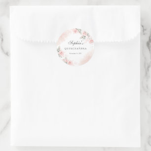 Sticker Rond Rose Blush Rose Quinceanera