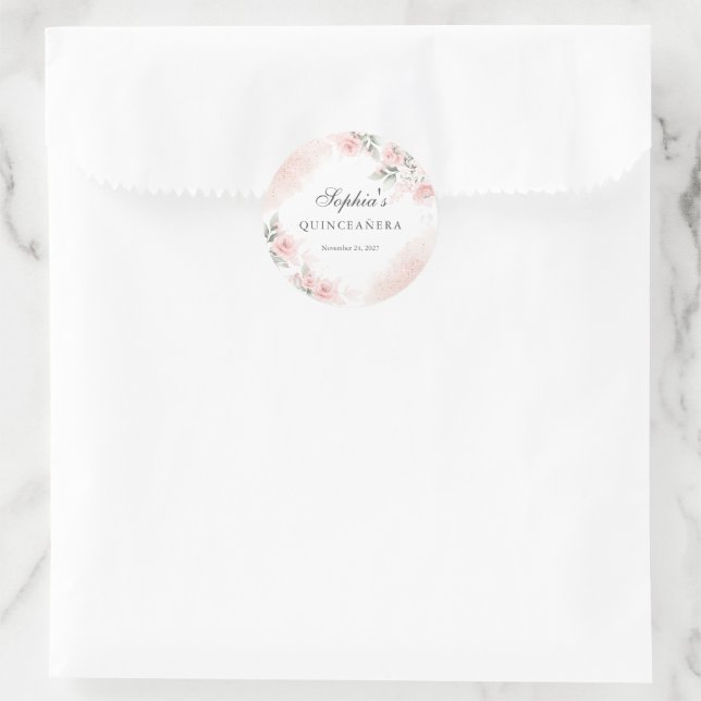 Sticker Rond Rose Blush Rose Quinceanera  (Sac)