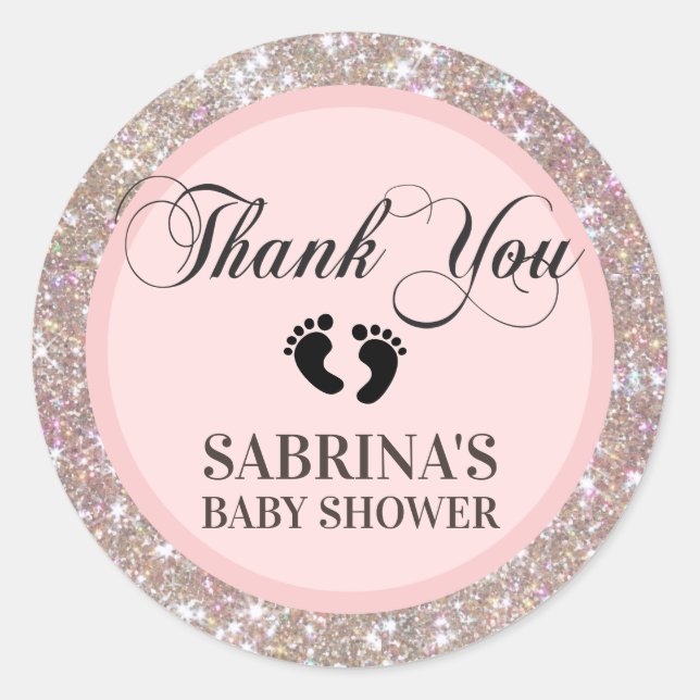 Sticker Rond Rose, Brown, Baby shower Parties scintillant - Fil (Devant)