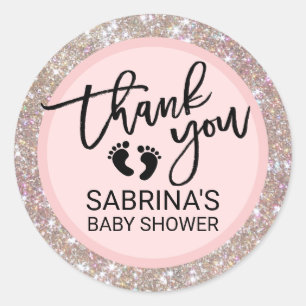 Sticker Rond Rose, Brown, Baby shower Parties scintillant - Fil