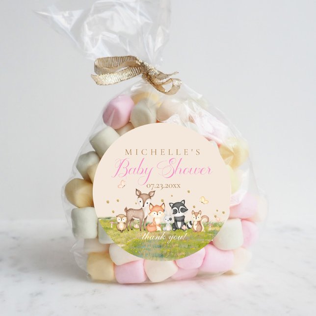 Sticker Rond Rose Brown fille Aquarelle Bois Animaux (Créateur téléchargé)