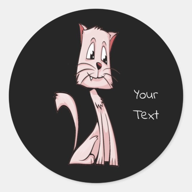 Sticker rond rose chat classique (Devant)