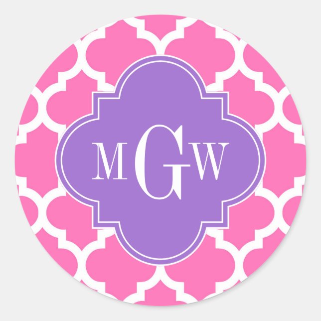 Sticker Rond Rose Chaud2 Blanc Marocain #5 Améthyste 3 Monogram (Devant)