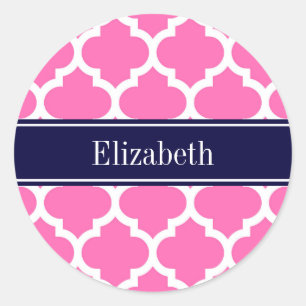Sticker Rond Rose Chaud 2 Blanc Marocain #5 Bleu Marine Monogra