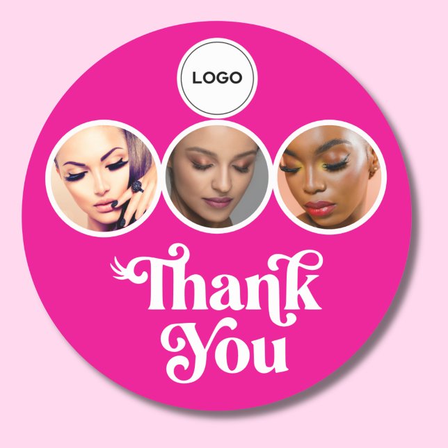 Sticker Rond Rose Chaud 3 Photo Lash Tech Logo Merci (Créateur téléchargé)