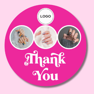 Sticker Rond Rose Chaud 3 Photo Nail Tech Logo Merci