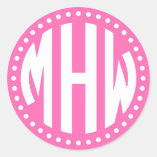 Sticker Rond Rose Chaud Wht 3 Initiale Monogramme Cercle Point