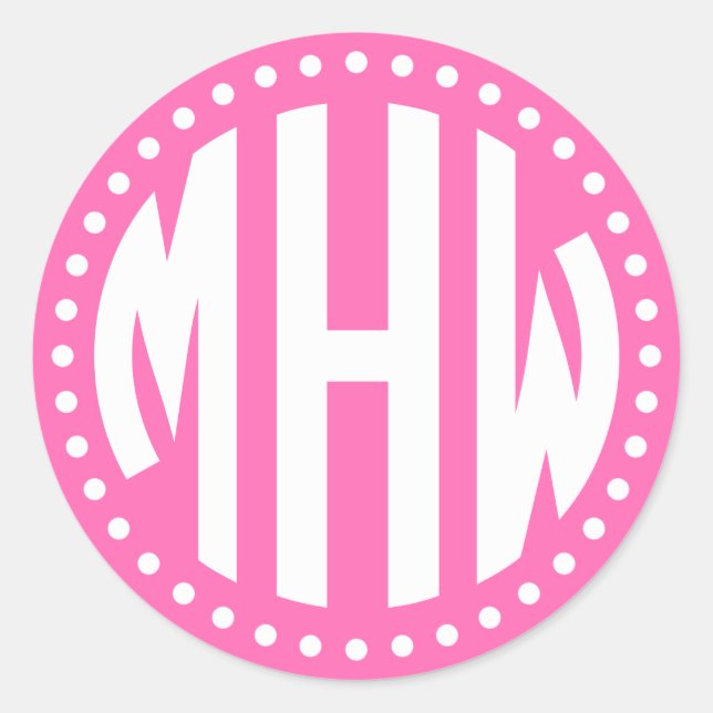 Sticker Rond Rose Chaud Wht 3 Initiale Monogramme Cercle Point  (Devant)