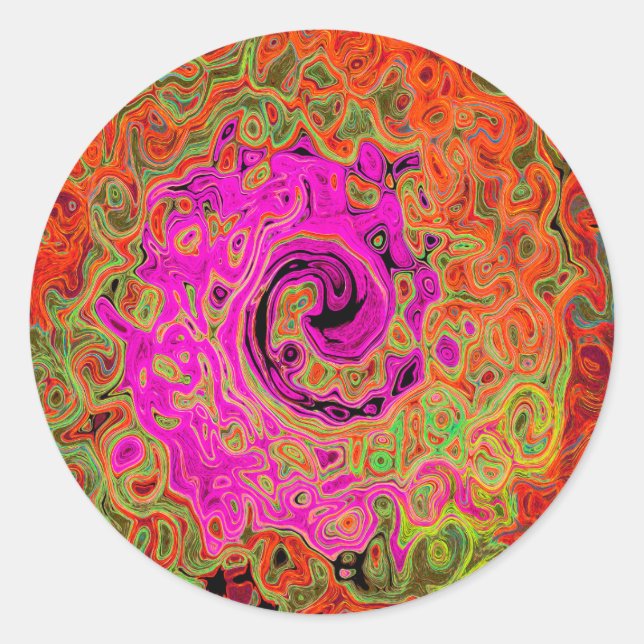 Sticker Rond Rose Chaude Abstraite Rétro Liquide Tourbillon (Devant)