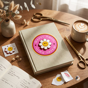 Sticker Rond Rose Chaude Brun Moderne Gras Illustré Sourire Heu