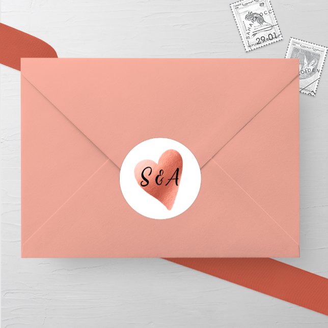 Sticker Rond Rose chic Gold Mariage de coeur (Créateur téléchargé)