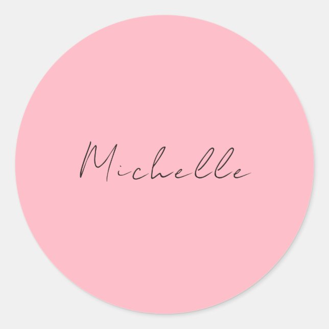 Sticker Rond Rose Clair Professionnel Écriture Manuscrite Class (Devant)