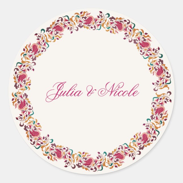 Sticker Rond Rose Classique Verte Jaune Florale Cygne Oiseau Ma (Devant)