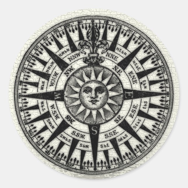 Sticker Rond Rose Compass vintage Sun (Devant)