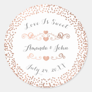 Sticker Rond Rose Confetti blanc Enregistrer la date L'amour es