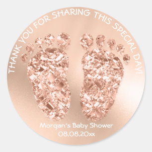 Sticker Rond Rose Cuivre Gold Pieds Baby shower Favoriser Cadea