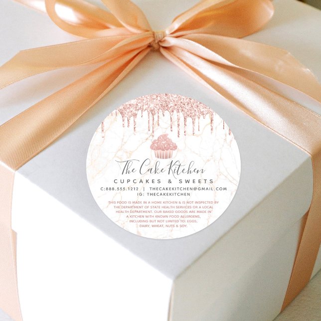 Sticker Rond Rose Cupcake Parties scintillant or Drift Boulange (Créateur téléchargé)