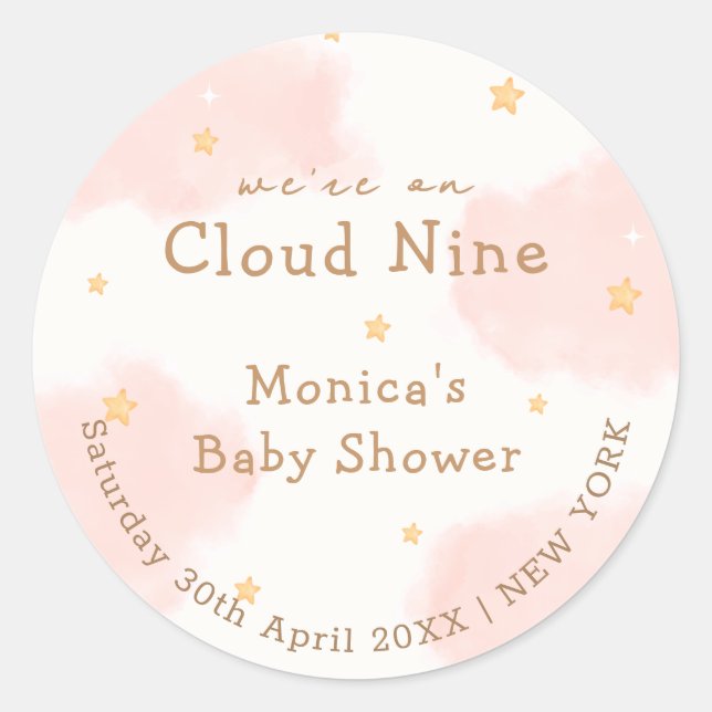 Sticker Rond Rose Cute Nuage Neuf Fille Douche bébé (Devant)