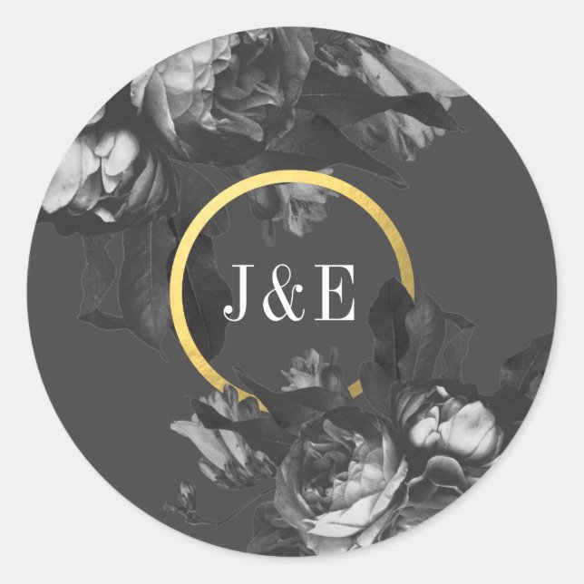 Sticker Rond Rose d'antiquités Black Gold Mariage (Devant)