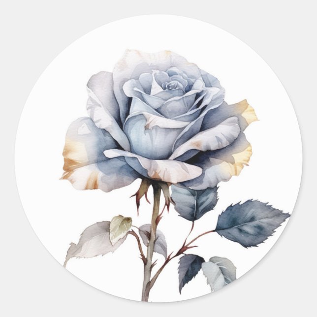 Sticker Rond Rose d'aquarelle bleu foncé (Devant)
