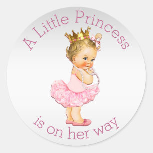Sticker Rond Rose d'argent de baby shower de princesse Pearls