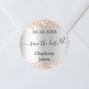 Sticker Rond Rose d'argent mariage boho en or Enregistrer la da